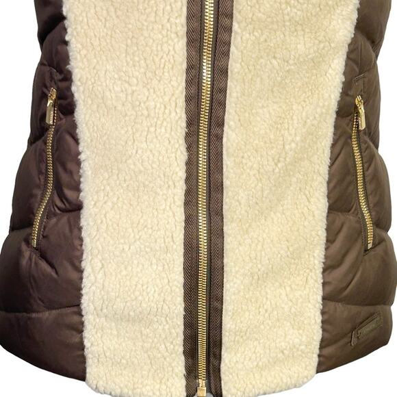 Athleta Responsible Tundra Down Vest Faux Sherpa Olive Brown SZ XXS - Picture 5 of 9